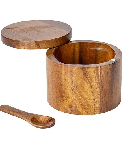 Acacia Wood Salt/Pepper Box With Magnetic Rotating Lid