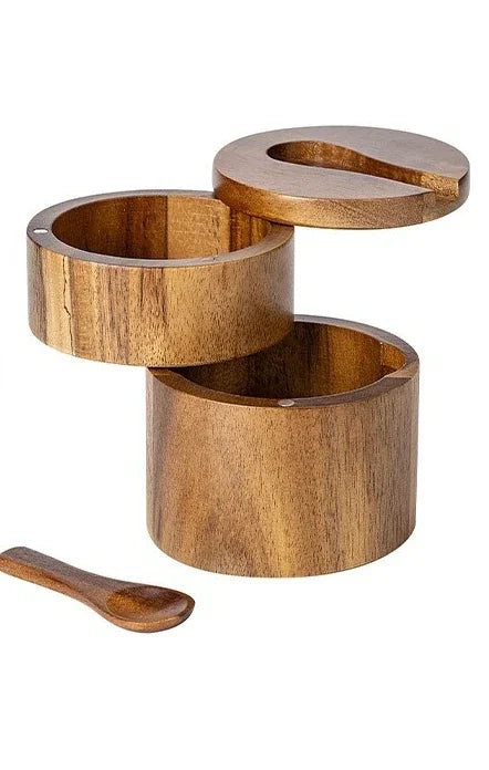 Acacia Wood Salt/Pepper Box With Magnetic Rotating Lid