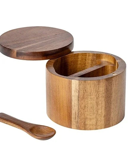 Acacia Wood Salt/Pepper Box With Magnetic Rotating Lid