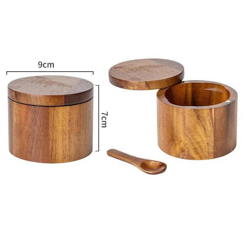 Acacia Wood Salt/Pepper Box With Magnetic Rotating Lid